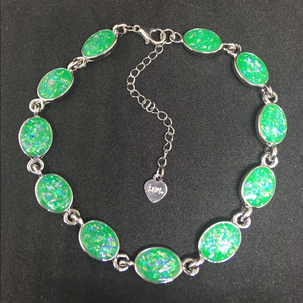 SS925 Australian Fire Green Opal Anklet/Bracelet